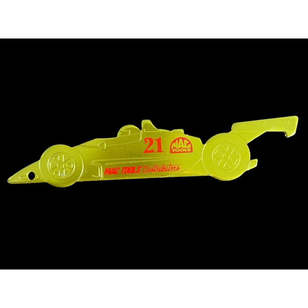 Vintage Rare Mac Tools Distributor‎ Yellow Gold Race Car Key Ring Bottle Opener